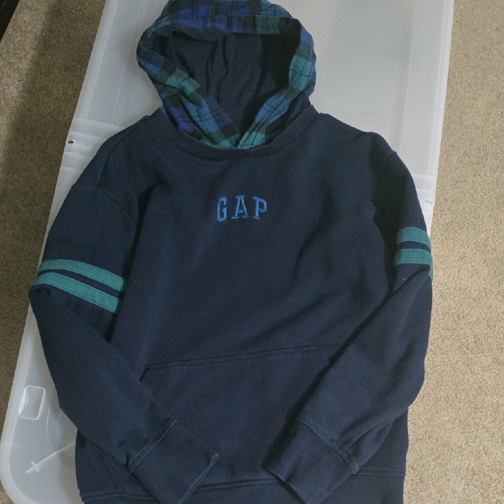 GAP Dark Blue Hoodie with Plaid Accents